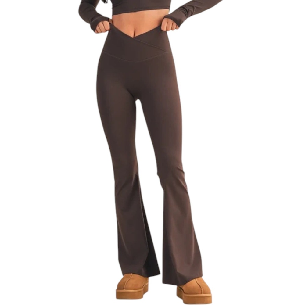 Kimberly C Brown Crossover V Waist Flare Leggings High Rise Yoga Pants SZ Small